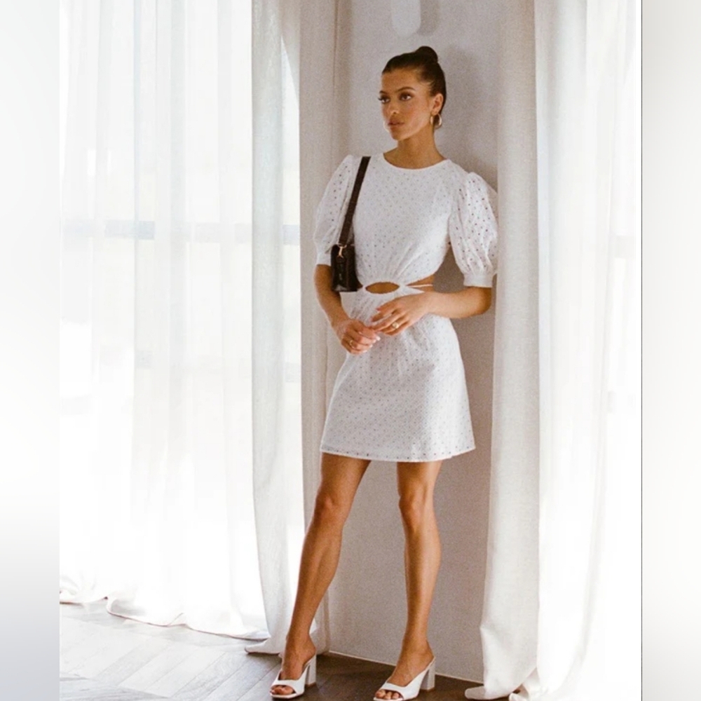 Sabo Skirt White Eyelet Puff-Sleeve Mini Dress - Picture 5 of 15